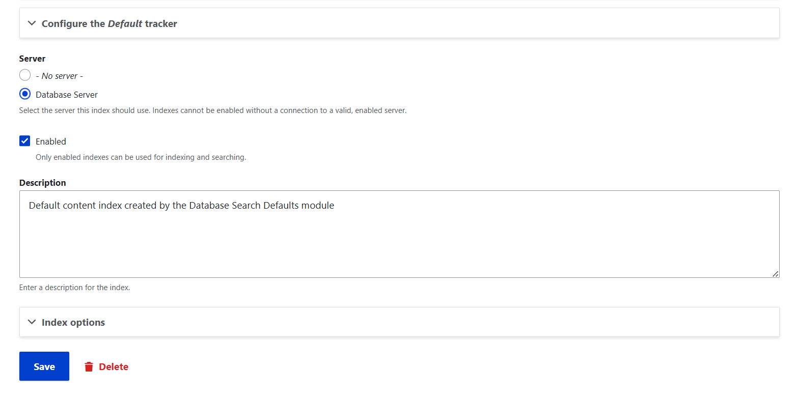 The ”Edit” tab of the settings for a search index in Search API’s interface, part 3