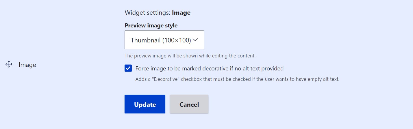 Enabling/disabling the “Decorative” checkbox for images.
