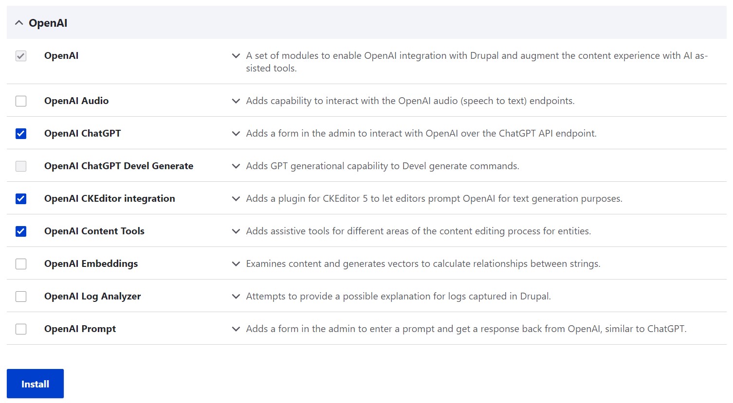 Enabling the specific submodules within the OpenAI suite.