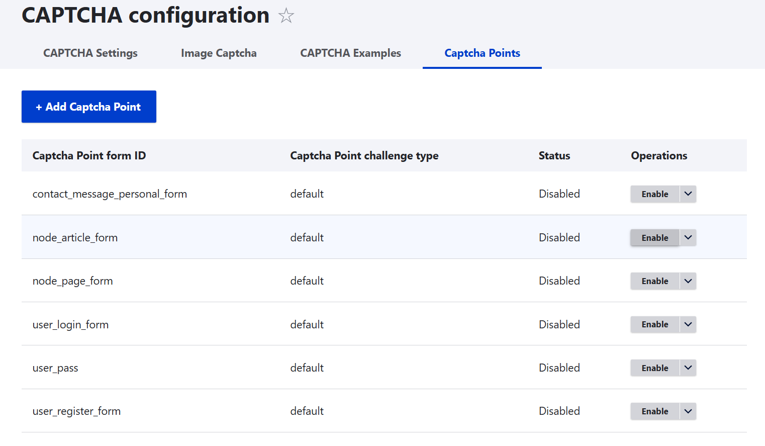 Enabling the spam protection test for specific forms