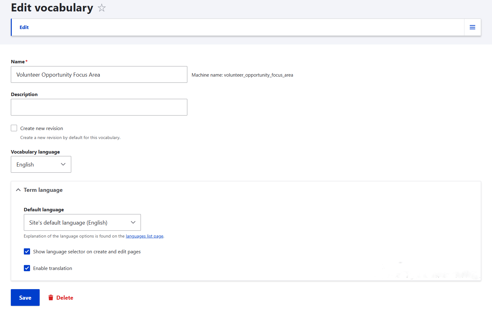 Enabling translation for a specific Drupal taxonomy vocabulary