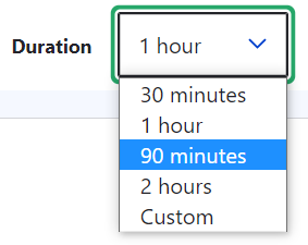 Event duration options in the content editing form.