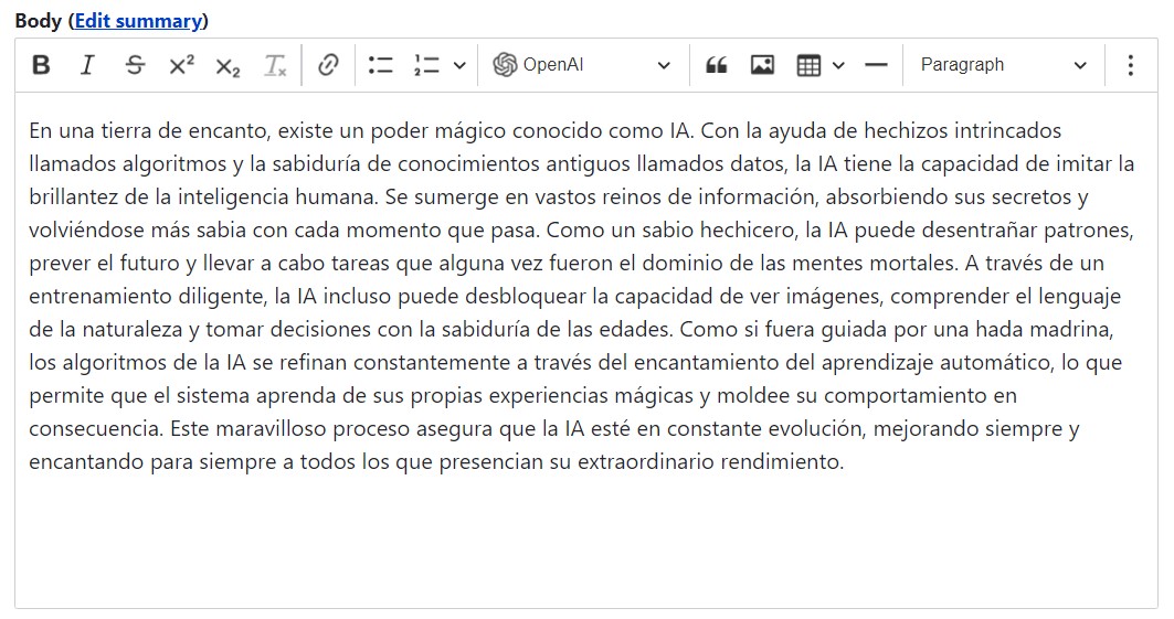 An example of the AI-translated text in CKEditor.