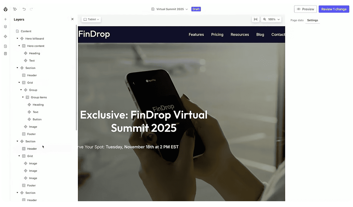 An example of a page created by Drupal Canvas AI from a prompt