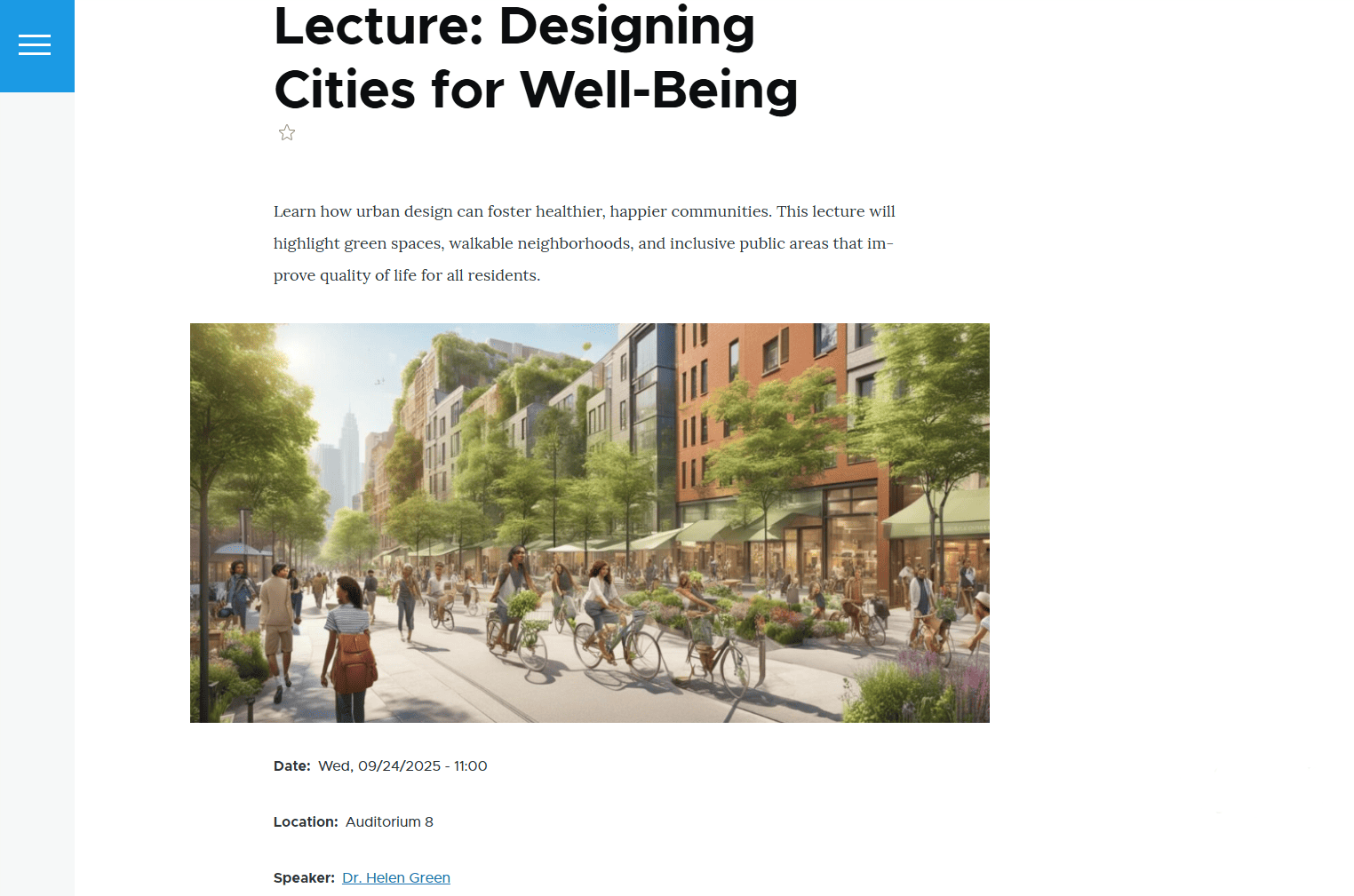 An example of how the speaker and the location are updated in a lecture series via the Field Defaults module