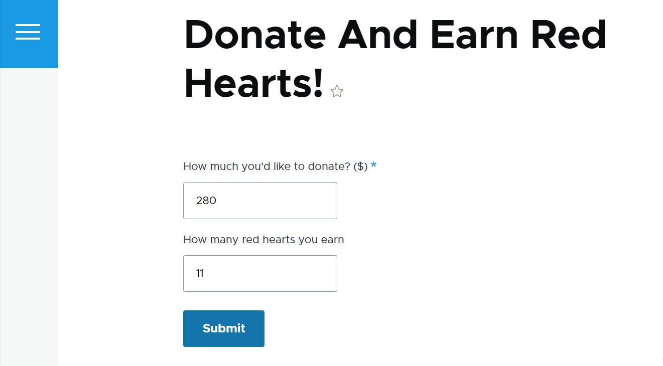 An example of a webform that calculates bonuses based on the donation amount.