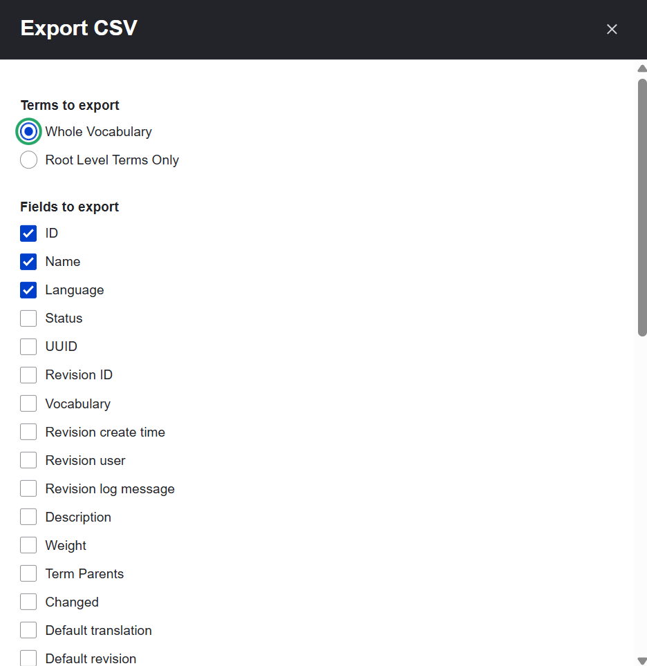 Exporting terms in CSV via the Taxonomy Manager module in Drupal, part 1