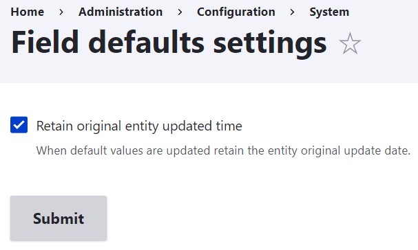 The Field Defaults module’s settings to retain or not the original content update date and time.