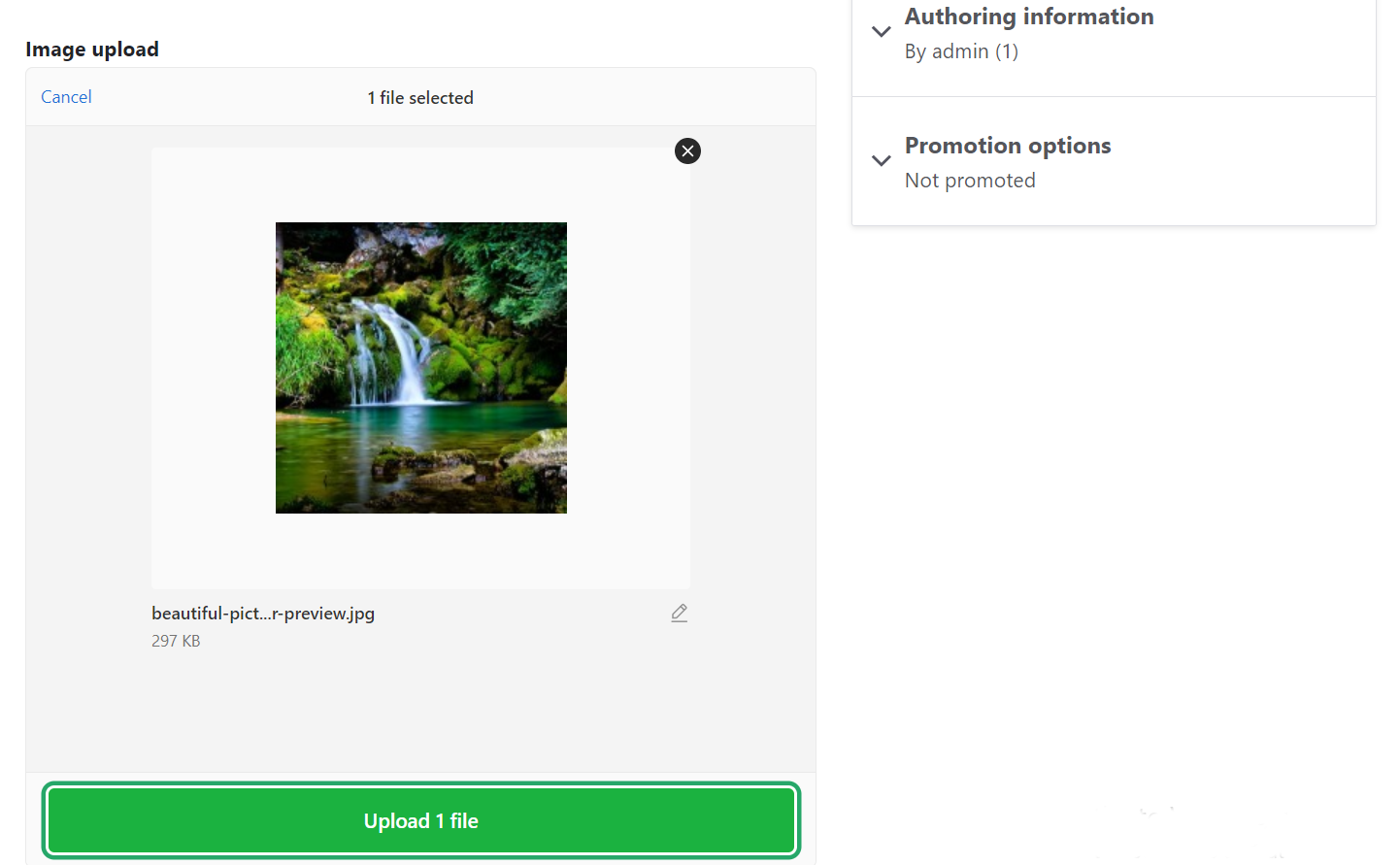 Finalizing the image file upload process using the Uppy tool in Drupal