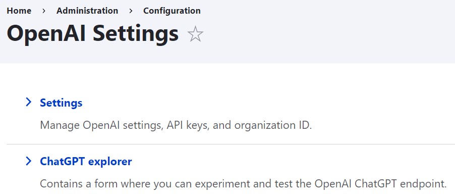 Finding the link to the ChatGPT explorer page in the Drupal admin dashboard.