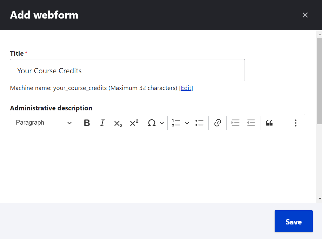 Giving a title to a new webform in Drupal.