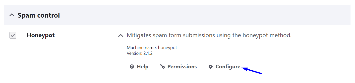 Going to the Honeypot module’s settings page.