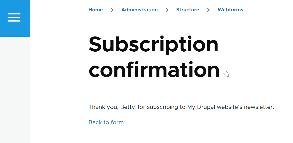 How the personalized subscription confirmation looks on the website