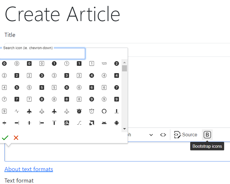 Icon search via the Menu Bootstrap icons module in Drupal