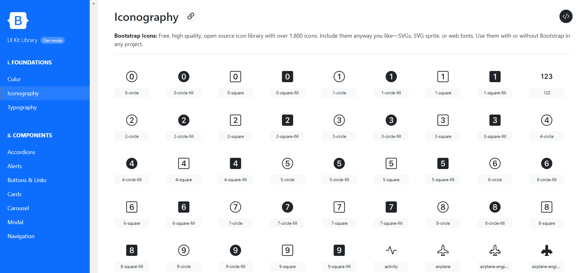 Icons in the Bootstrap UI Kit