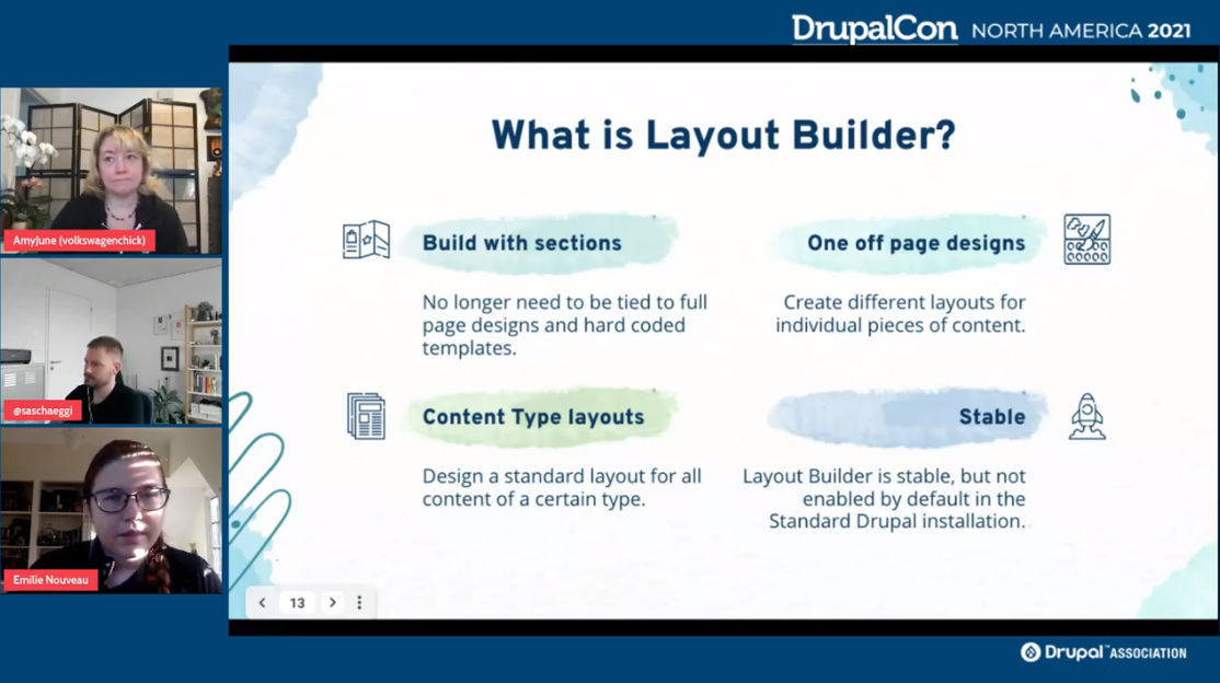 In this image: Layout Builder discussed at the Easy Out of the Box Initiative’s keynote