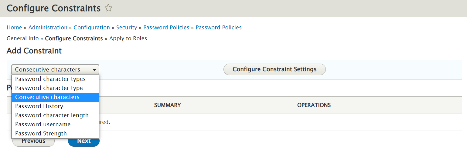 In this image: Adding security constraints with the Password Policy module in Drupal
