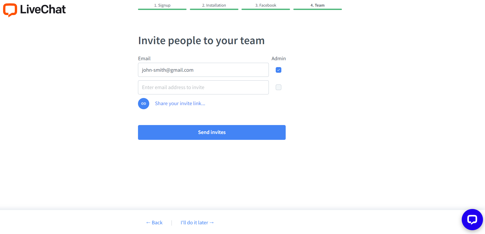 The option to invite people to your team.