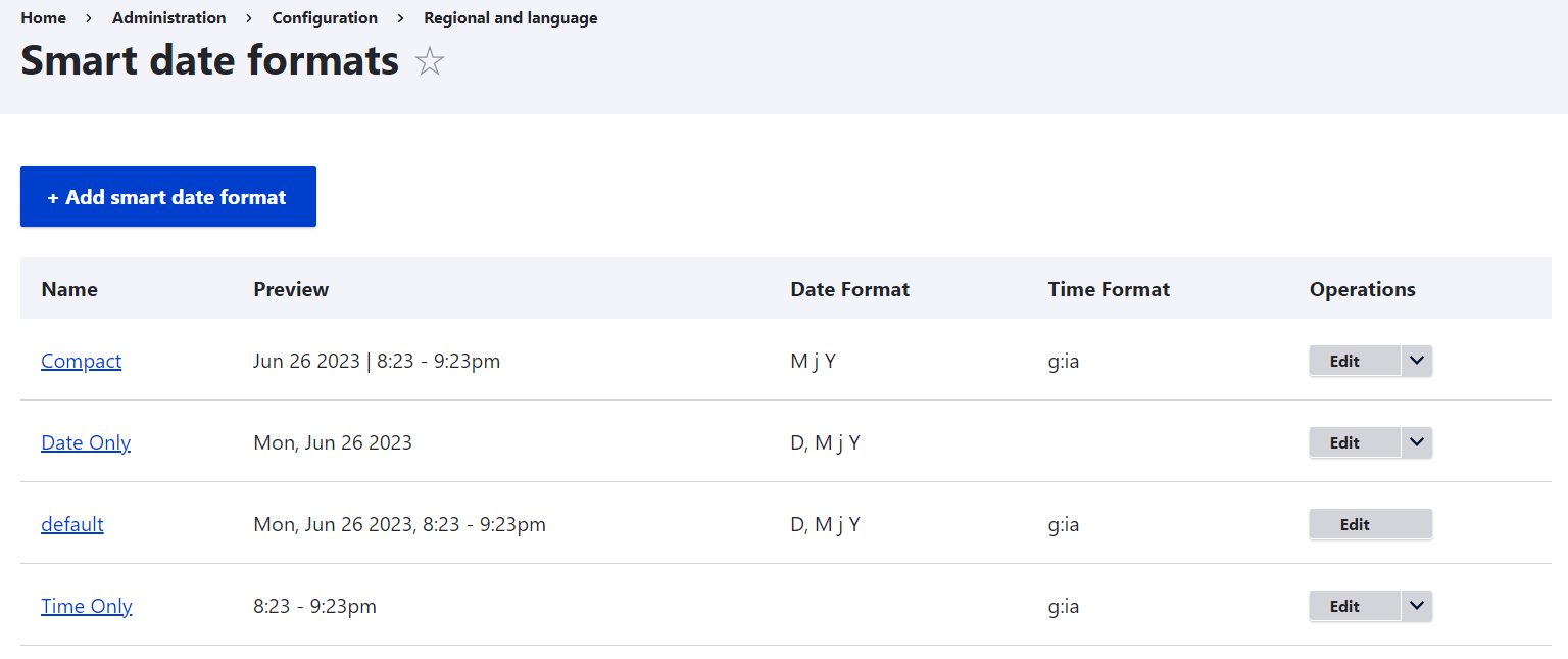 Configuring the Smart Date formats.