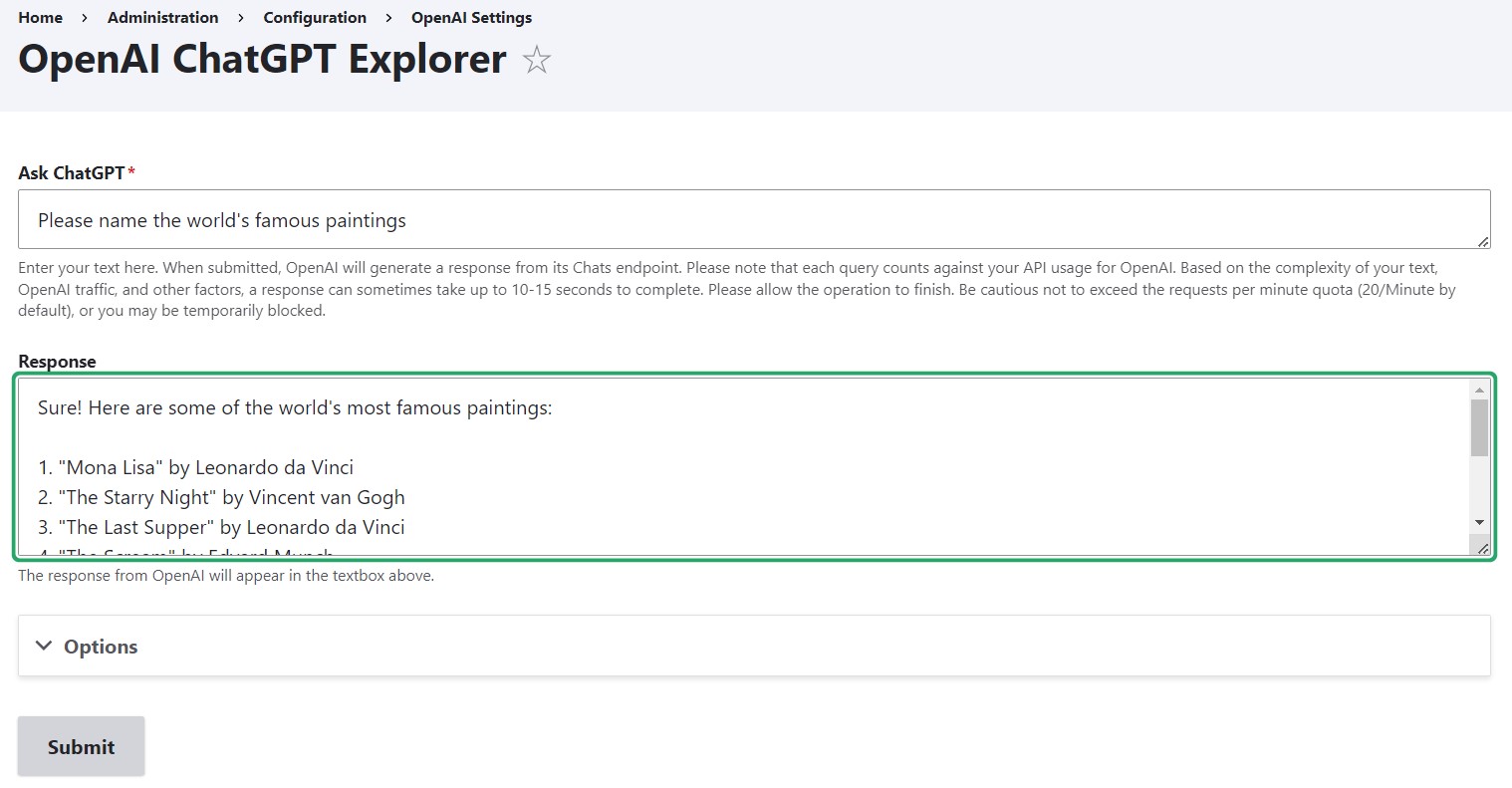Interacting with ChatGPT on the ChatGPT Explorer page.