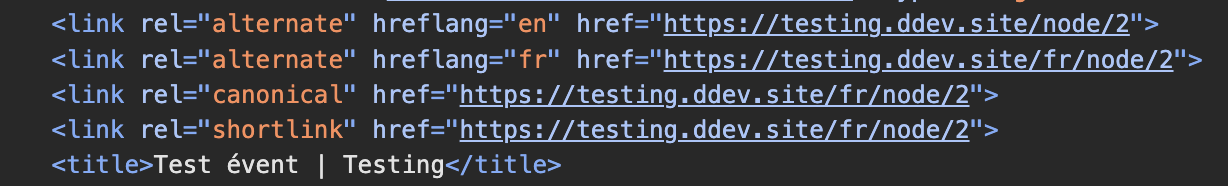 The language-specific canonical tag for a translated page in Drupal