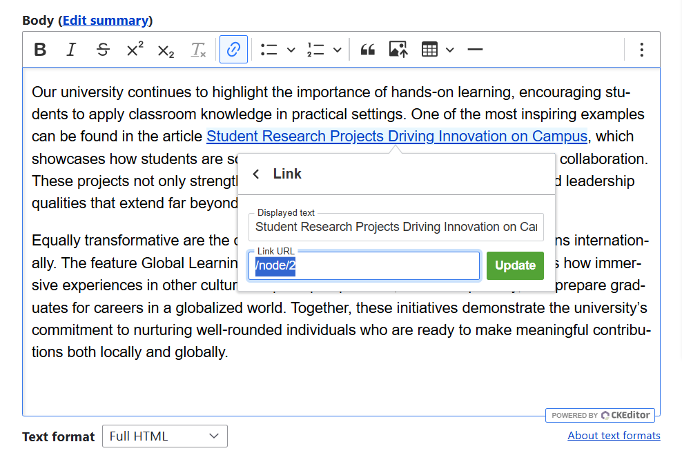 The Linkit module in Drupal links to an actual content item by its ID (NID)