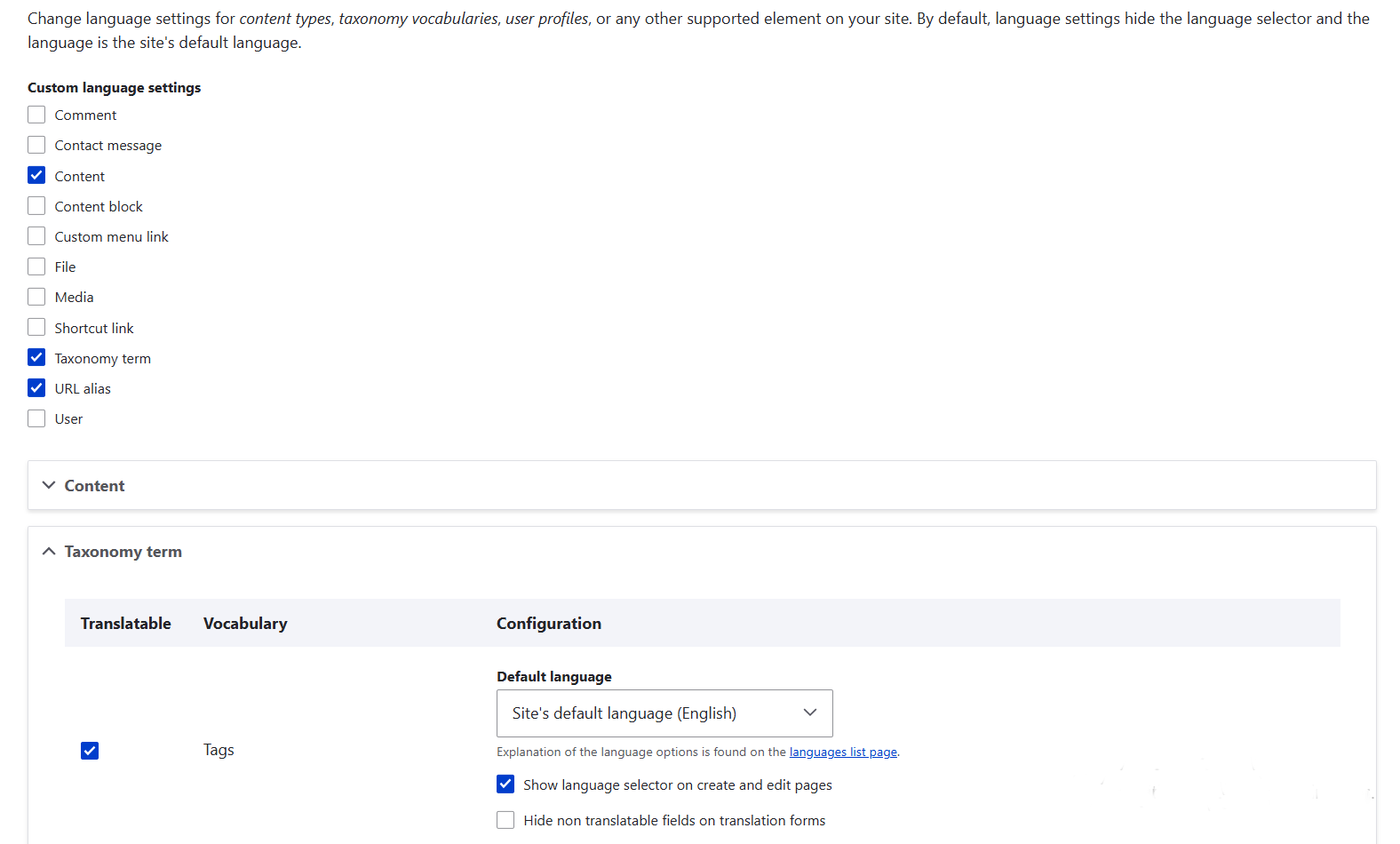Configuring which fields of Drupal taxonomy terms should be translatable