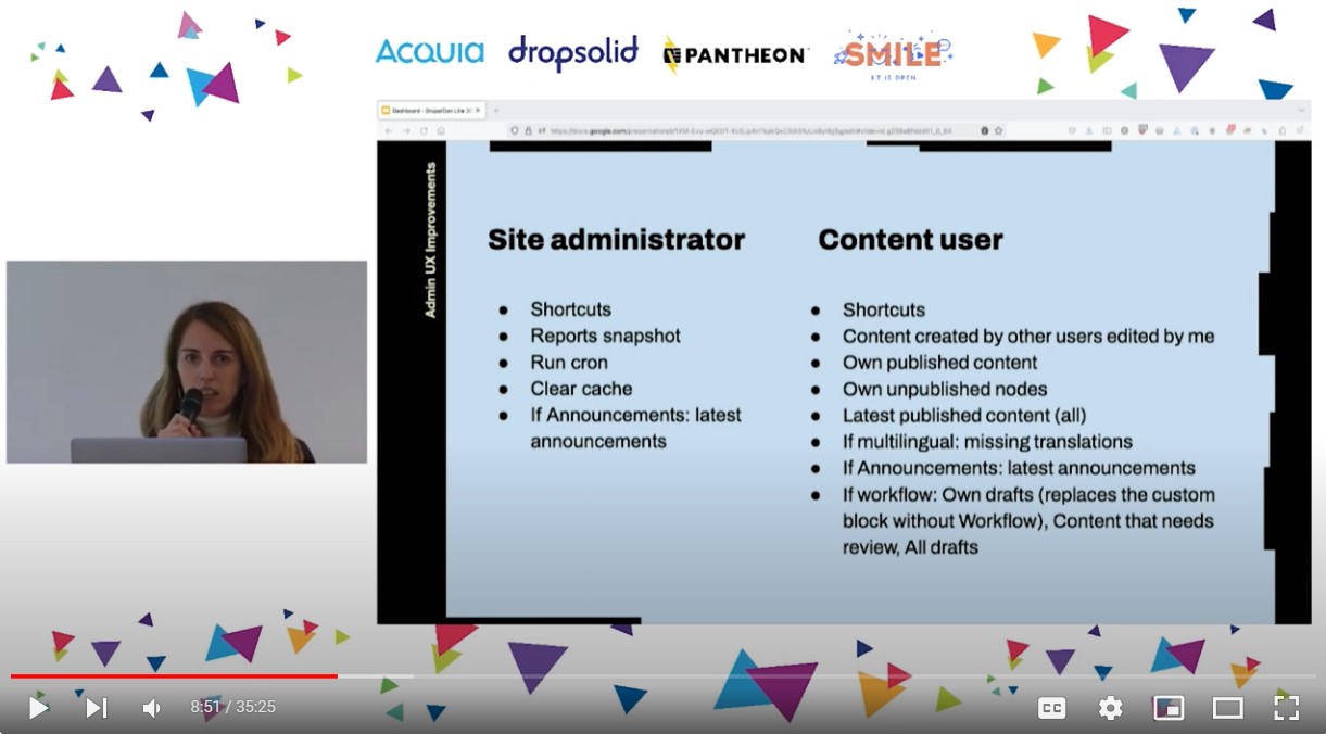 A slide with the MVP for the “Site administrator” and “Content user” dashboards