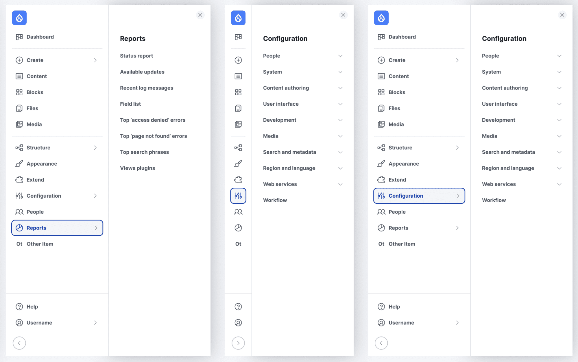 The new experimental navigation in Drupal 10.3.