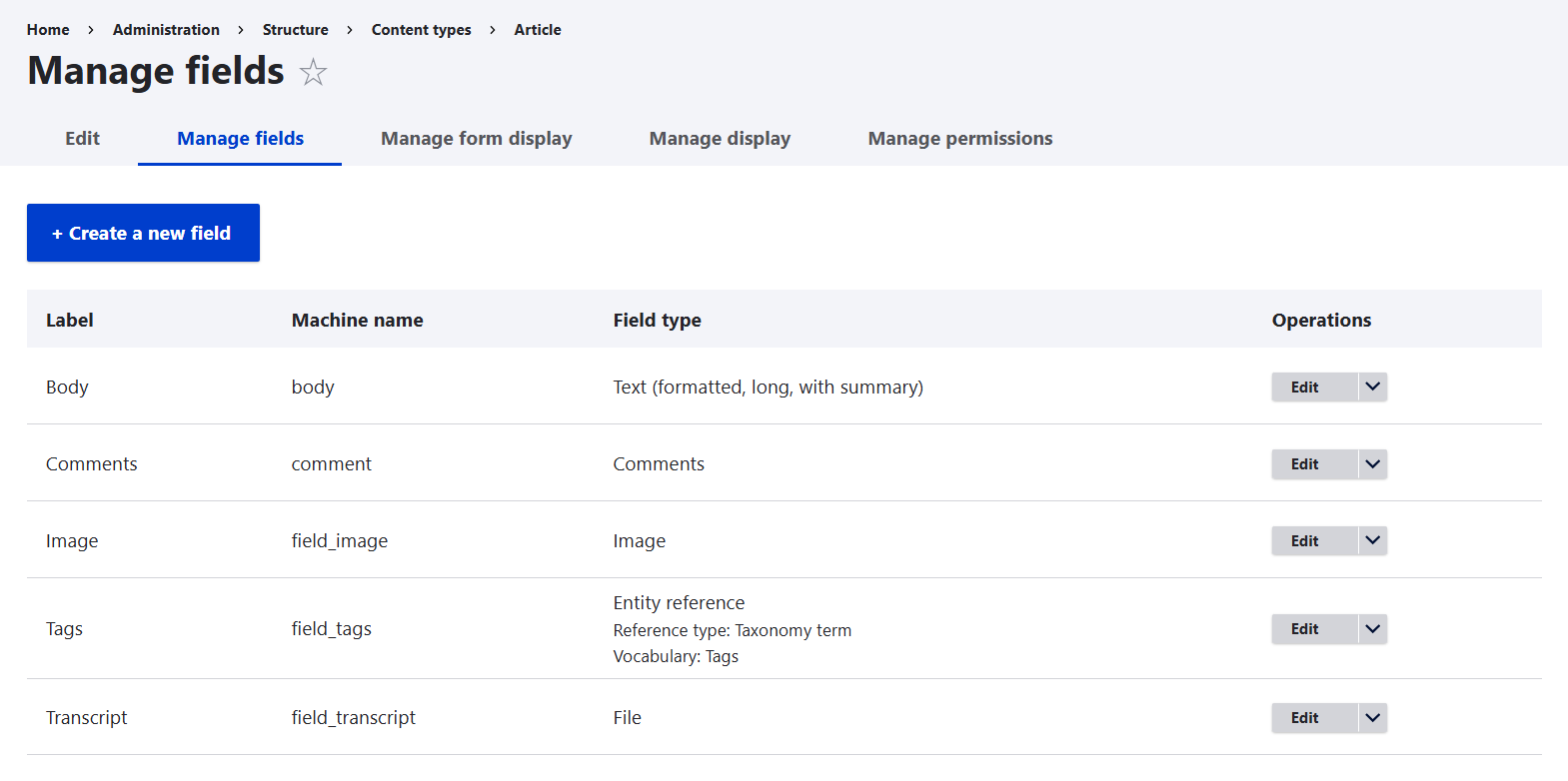 The Field UI in Drupal: an intuitive set of buttons, dropdowns, and other elements that make managing fields easy and visual