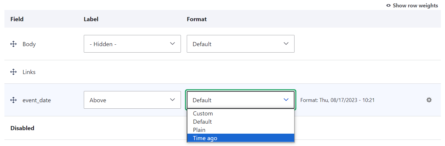 The new “Time ago” formatter in Drupal 10.1.