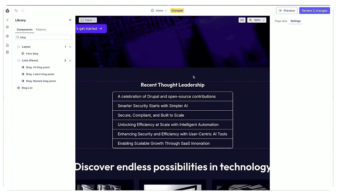 How a newly created dynamic component looks on the front end