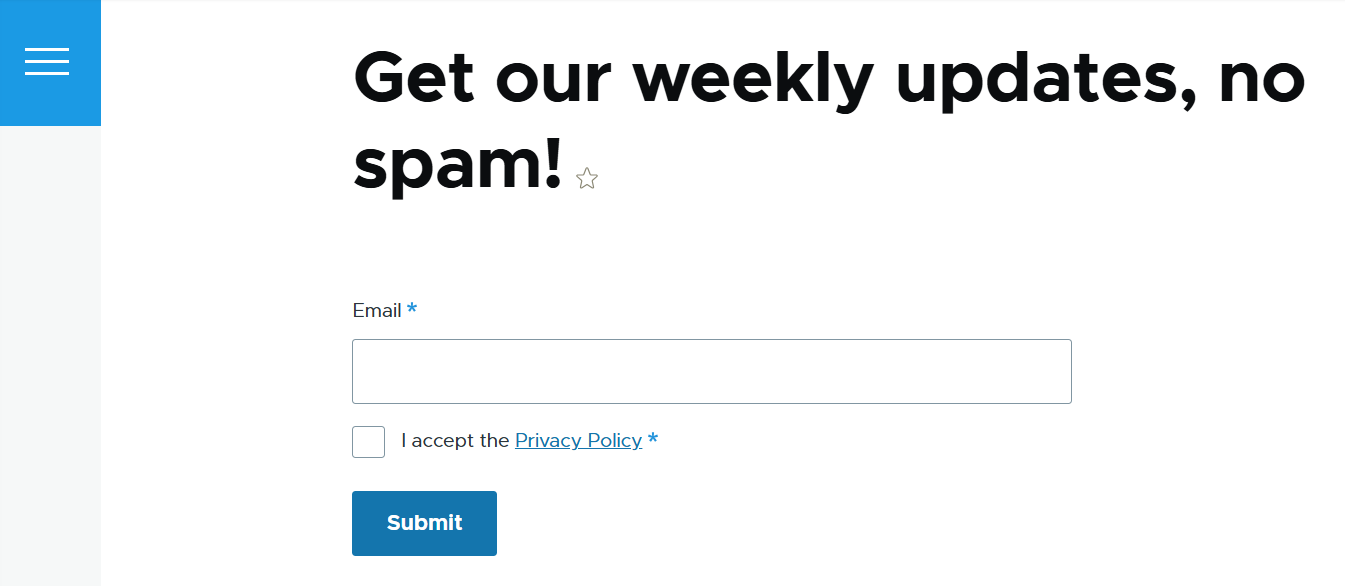 An example of a newsletter signup form created via Drupal’s Webform