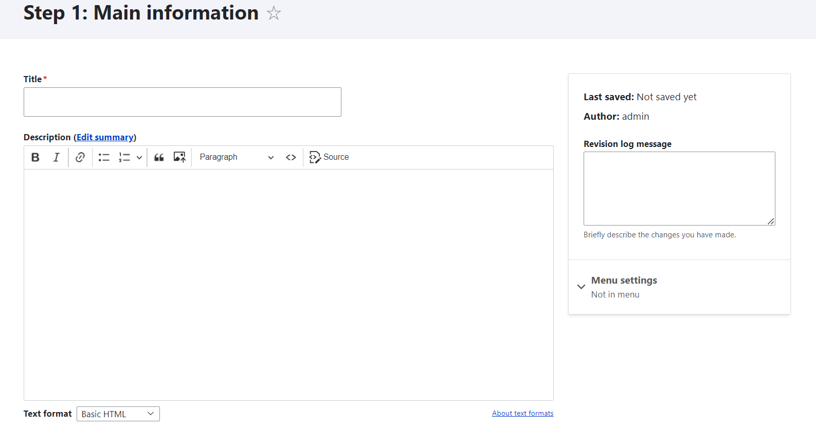 Part 1: how a step of a multi-step form looks in the admin dashboard