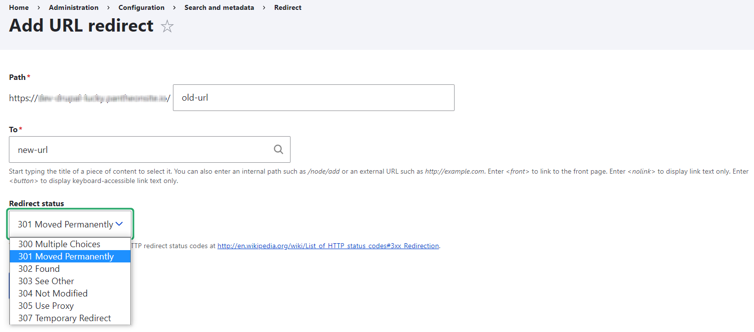Creating a redirect for a Drupal page using the Redirect module