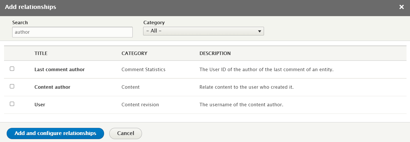 Relationships in Drupal views