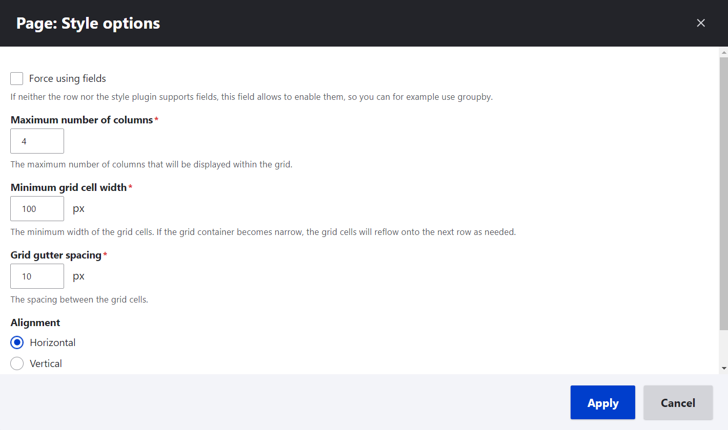 Responsive Grid settings in Drupal Views.