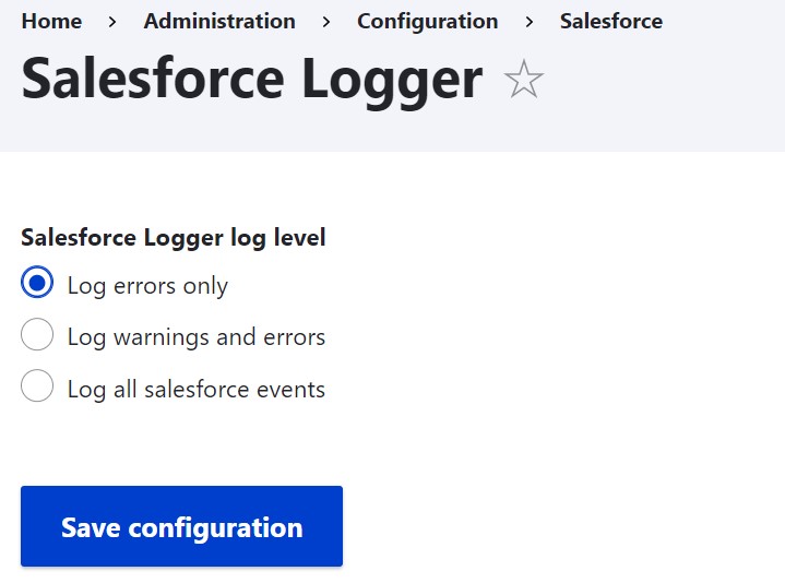 The Salesforce event logging settings.