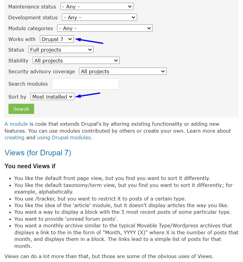 Search results for top Drupal 7 modules with Views on the 1st place