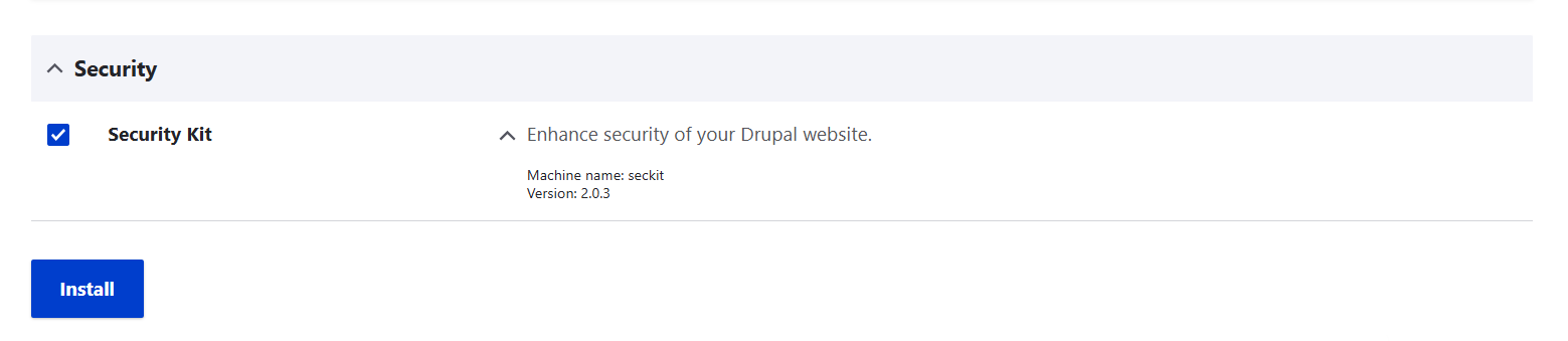 The Security Kit module on Drupal’s Extend tab