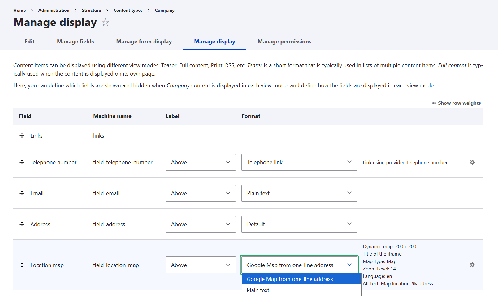 Selecting a field formatter in Drupal to convert addresses to Google Maps