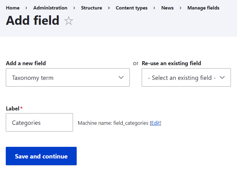 Selecting the field type.