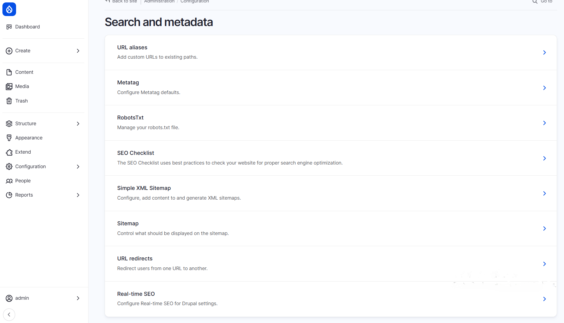 All SEO settings on the same page