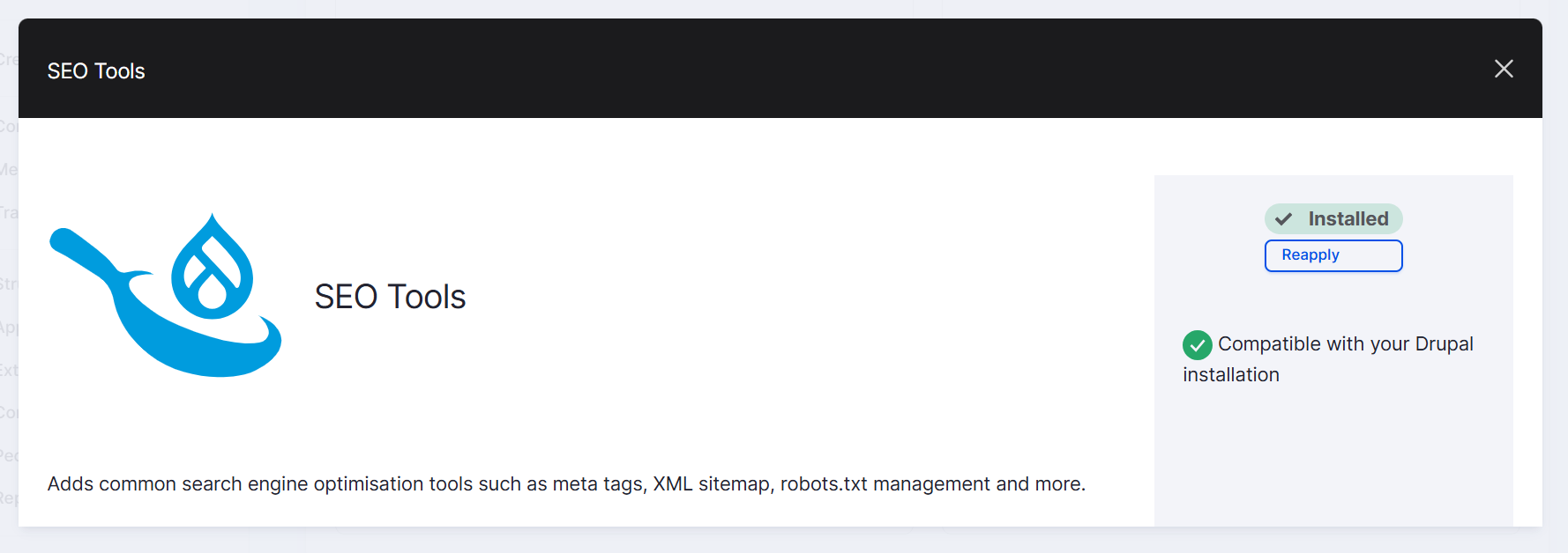 The SEO Tools recipe is installed