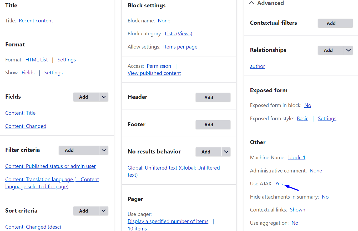 Settings the “Use AJAX” option to “yes”