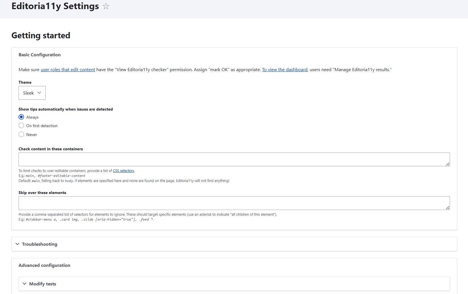 The settings for Drupal’s Editoria11y Accessibility Checker