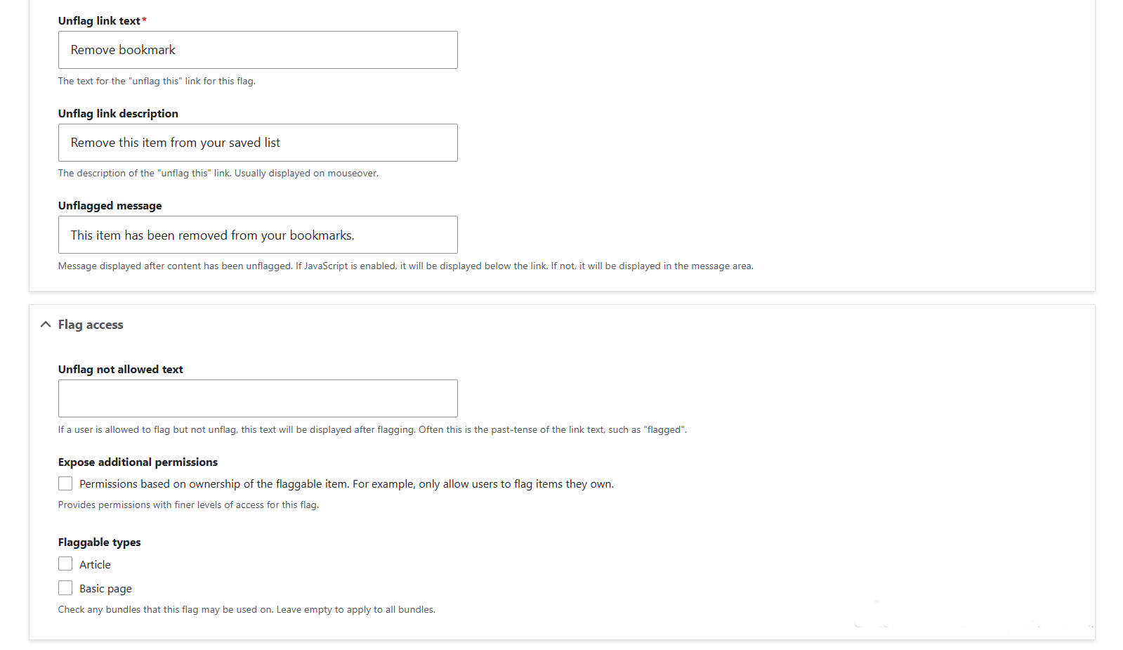 Settings for a Drupal flag, part 2
