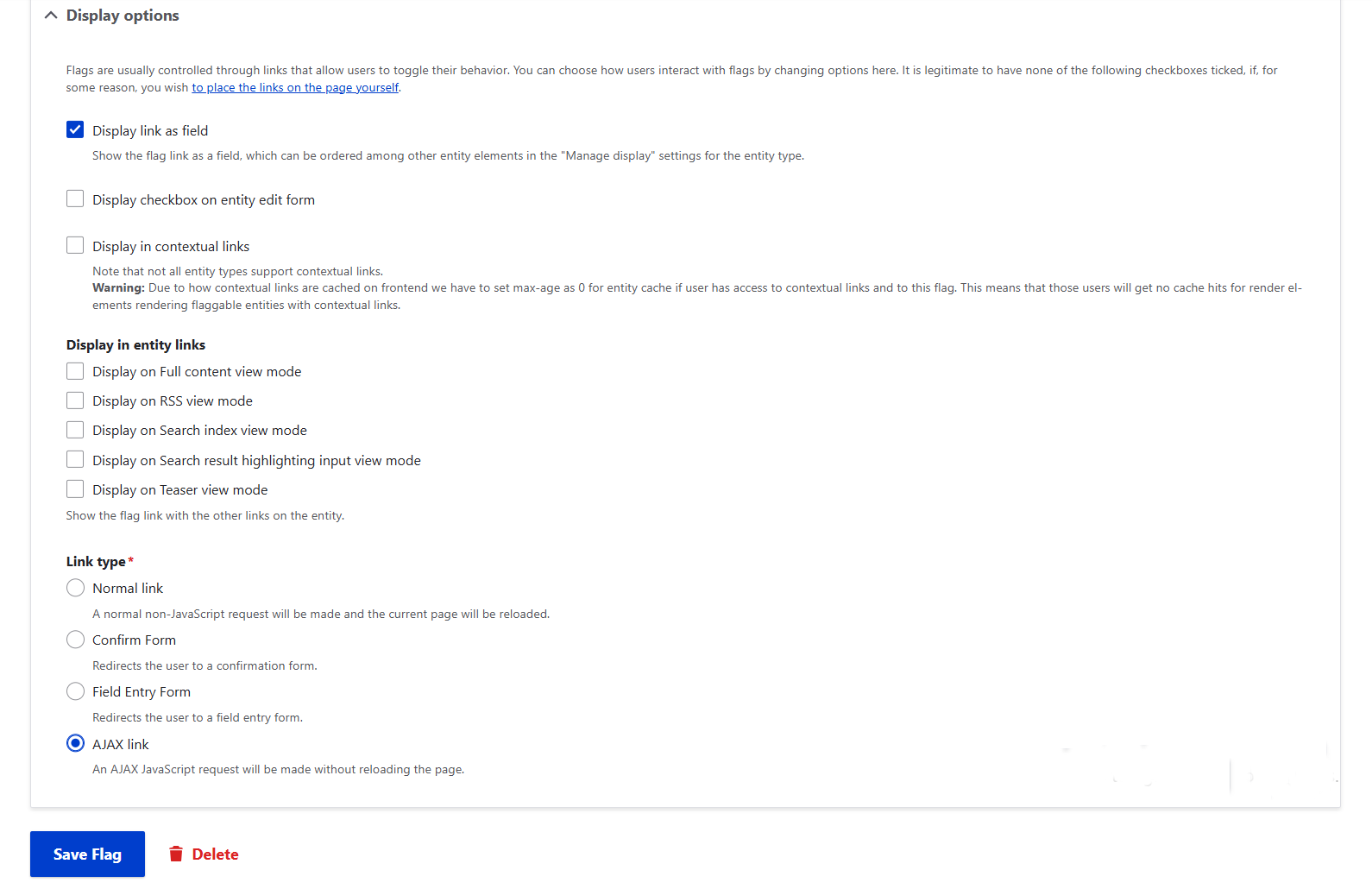 Settings for a Drupal flag, part 3