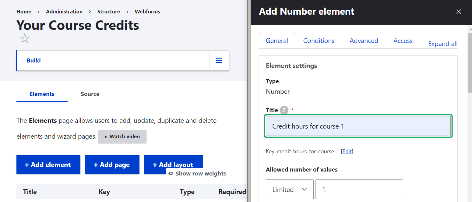 The settings for a number element in a webform.
