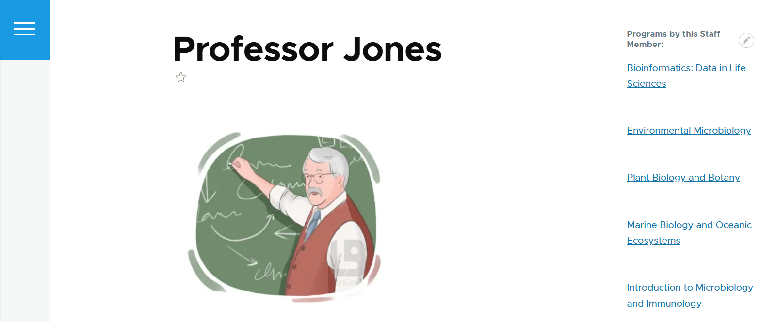 A simple example of a staff member’s page with a block of all the courses they teach